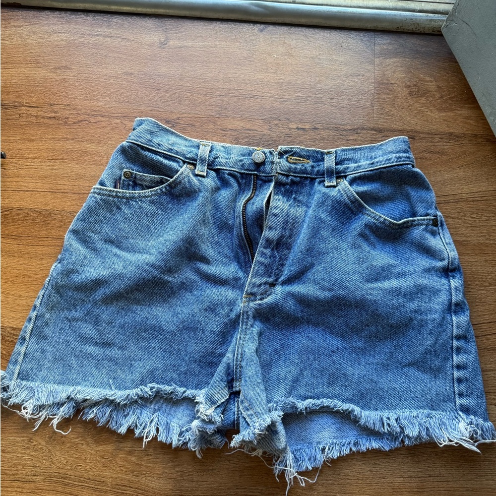 Blue Frayed Hem Jean Shorts